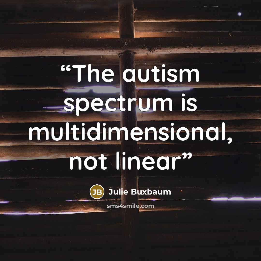 “The autism spectrum is multidimensional, not linear” quote by Julie Buxbaum