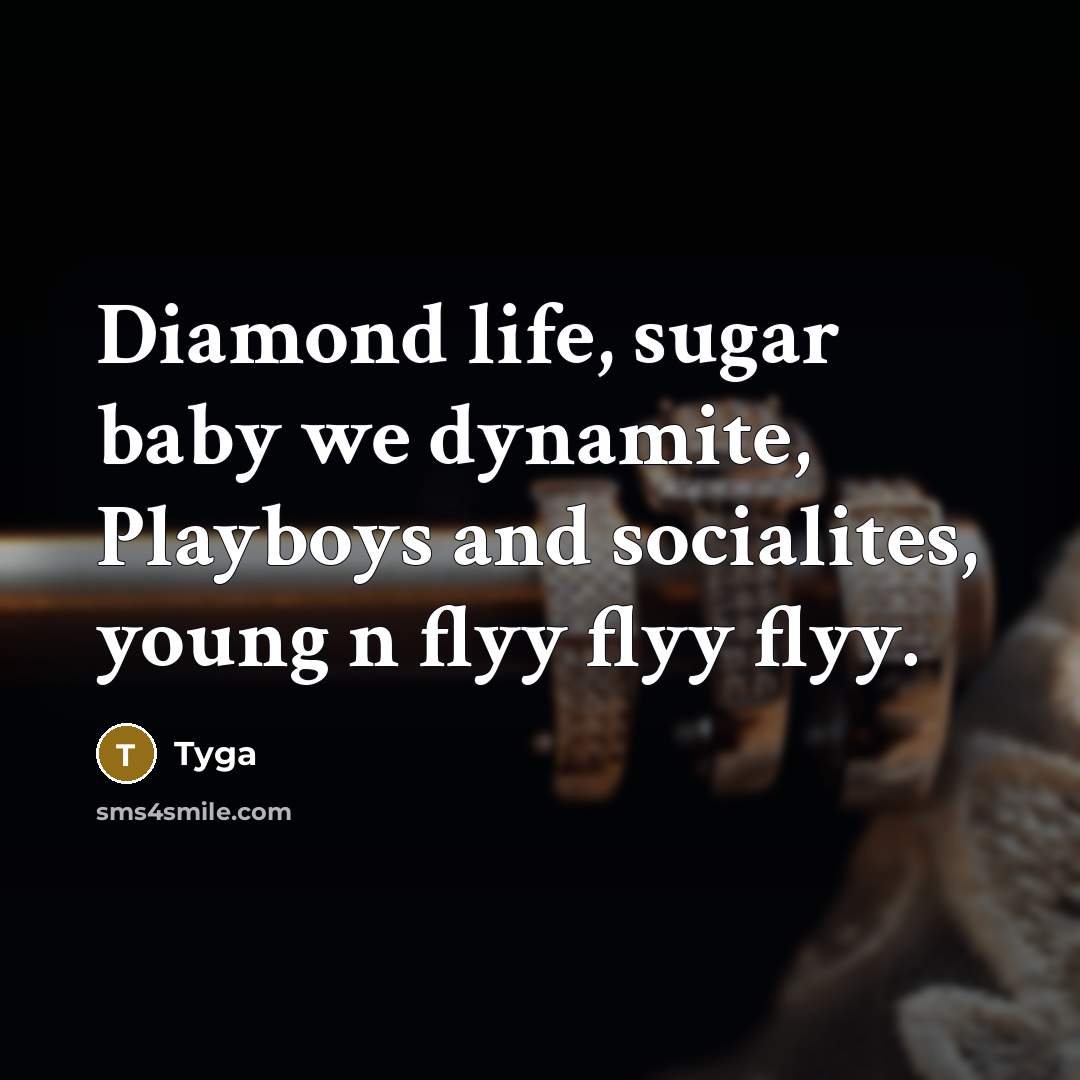 “Diamond life, sugar baby we dynamite, Playboys and socialites, young n flyy flyy flyy.” quote by Tyga