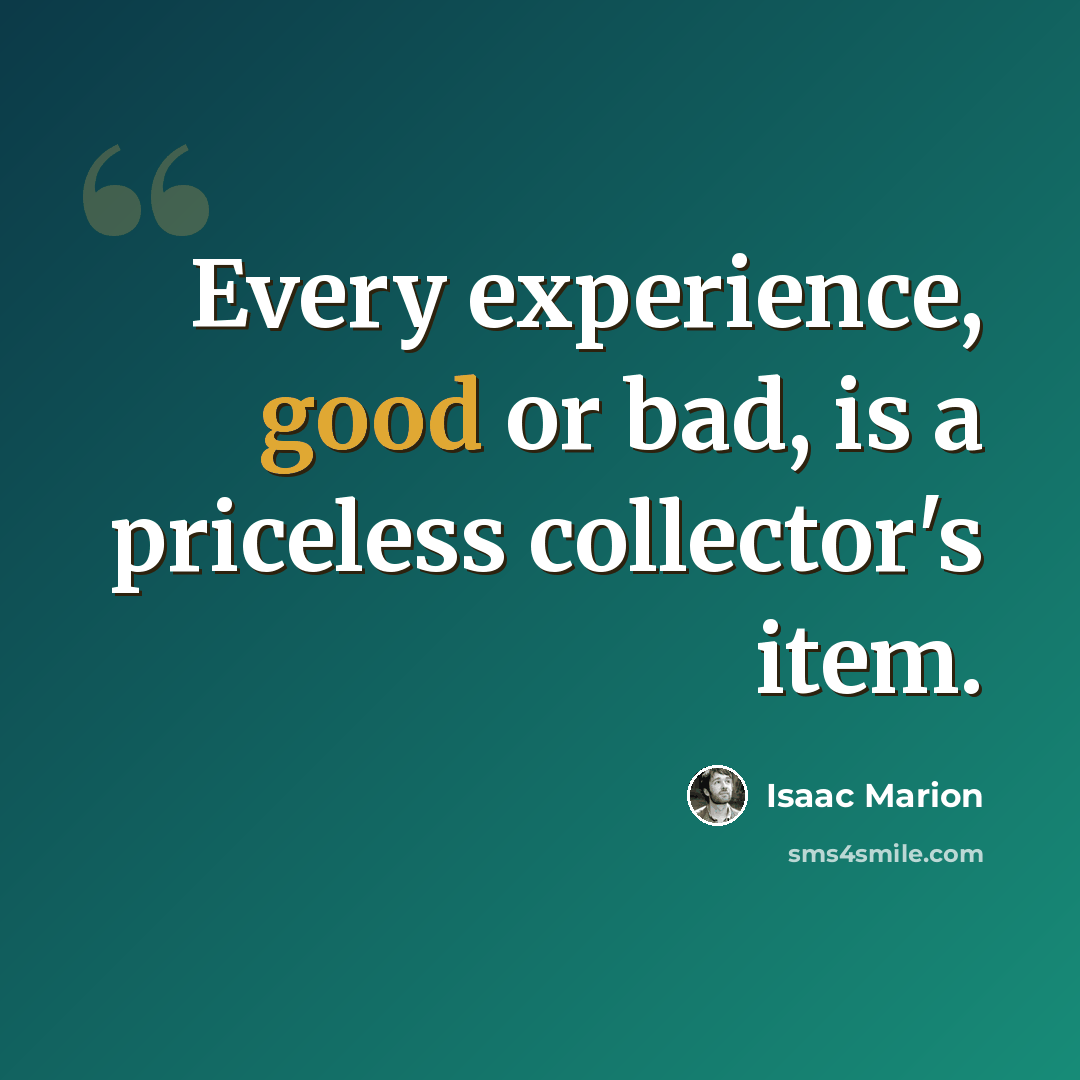 “Every experience, good or bad, is a priceless collector's item.” quote by Isaac Marion