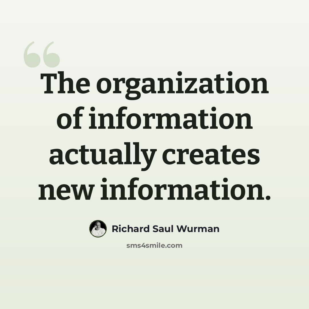 “The organization of information actually creates new information.” quote by Richard Saul Wurman