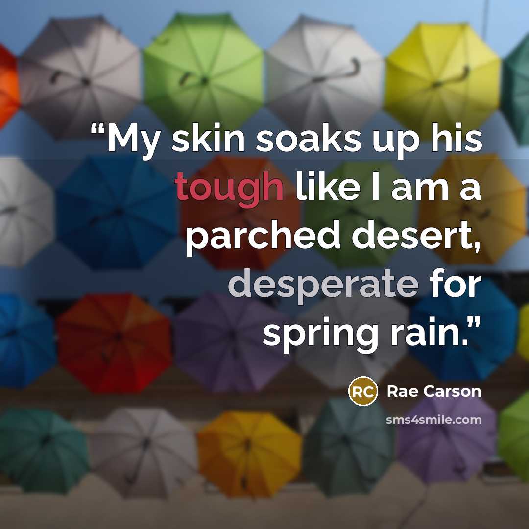 “My skin soaks up his tough like I am a parched desert, desperate for spring rain.” quote by Rae Carson