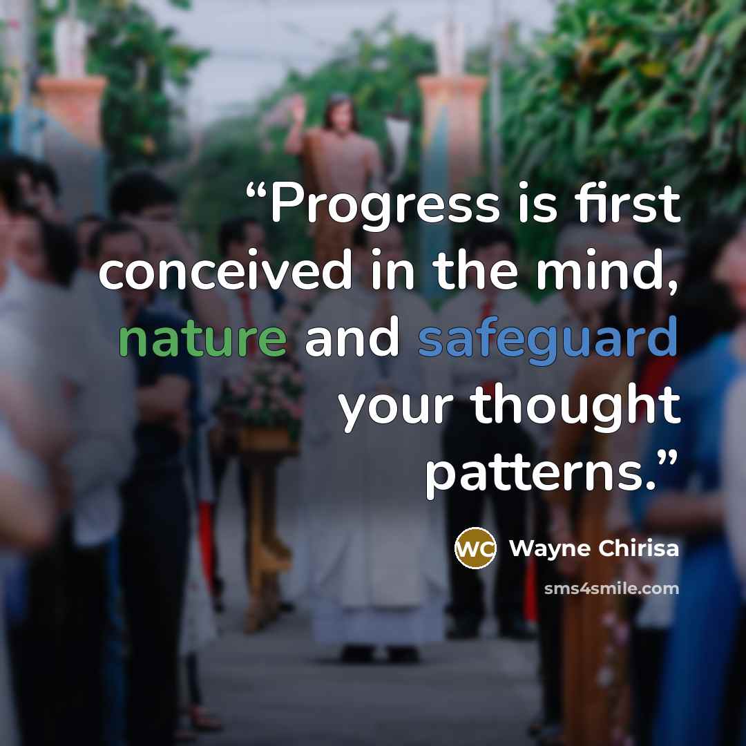 “Progress is first conceived in the mind, nature and safeguard your thought patterns.” quote by Wayne Chirisa