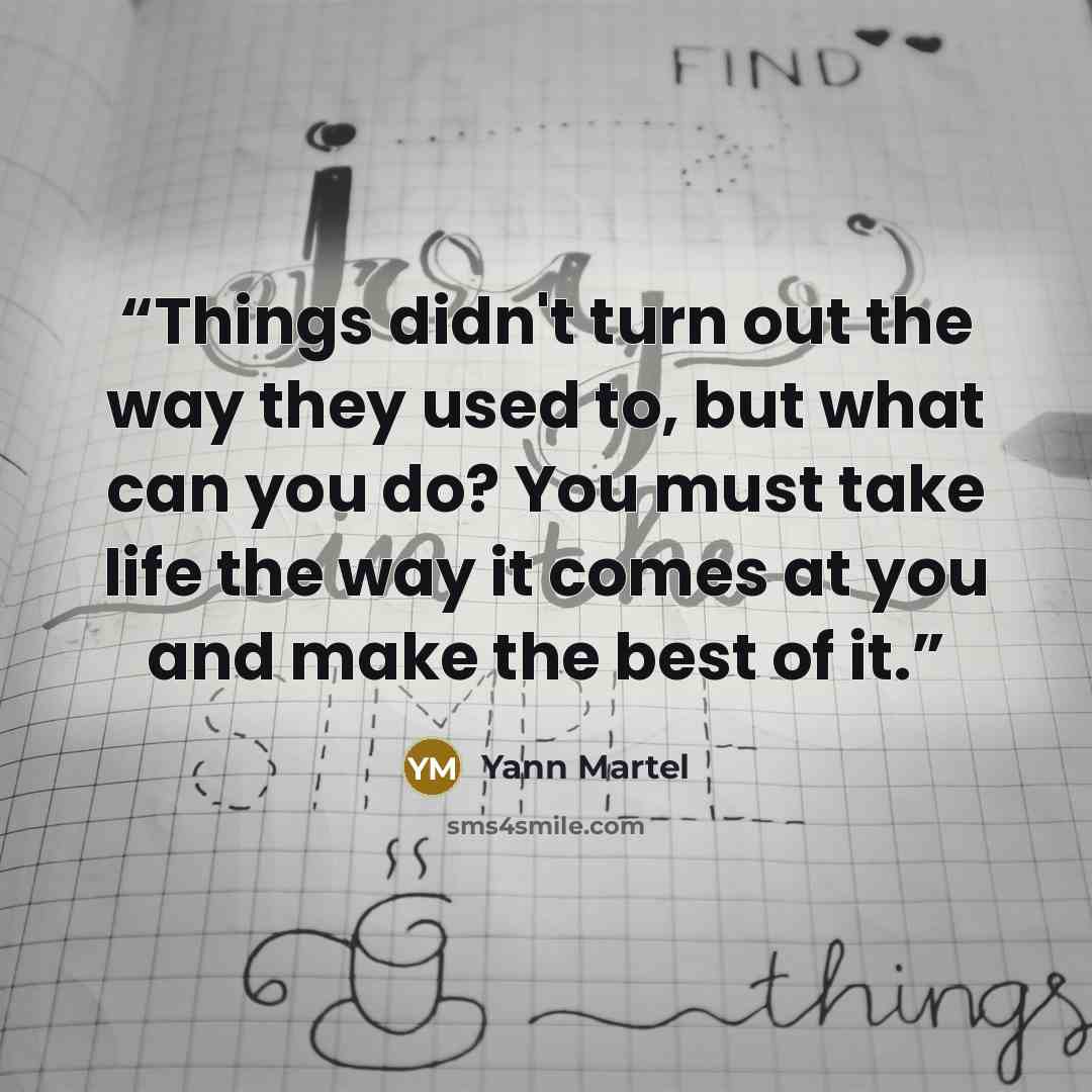 “Things didn't turn out the way they used to, but what can you do? You must take life the way it comes at you and make the best of it.” quote by Yann Martel
