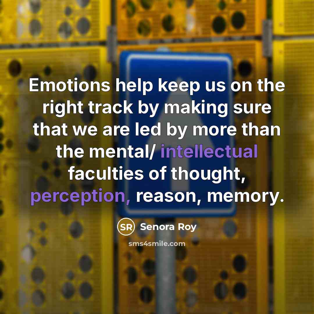 “Emotions help keep us on the right track by making sure that we are led by more than the mental/ intellectual faculties of thought, perception, reason, memory.” quote by Senora Roy
