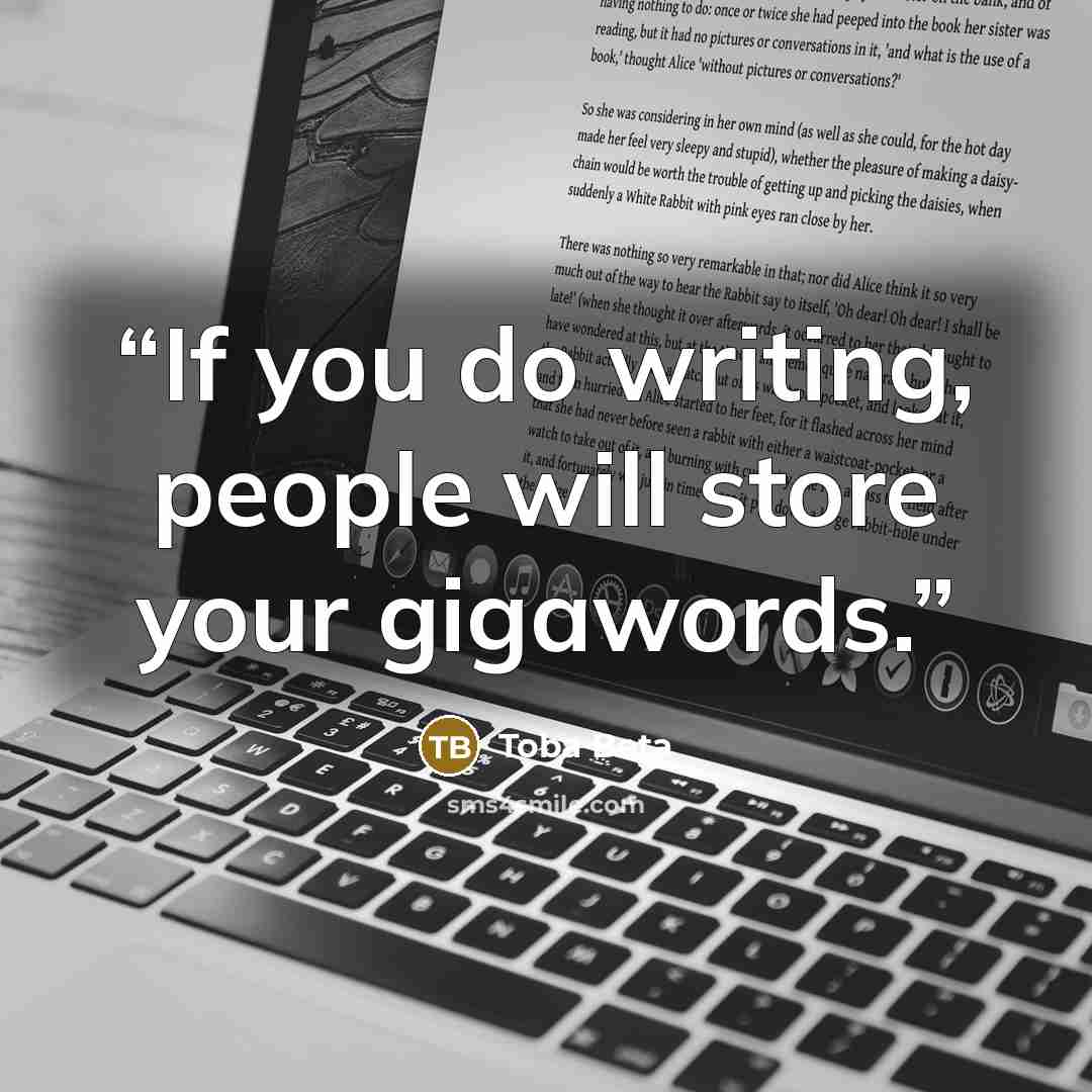 “If you do writing, people will store your gigawords.” quote by Toba Beta