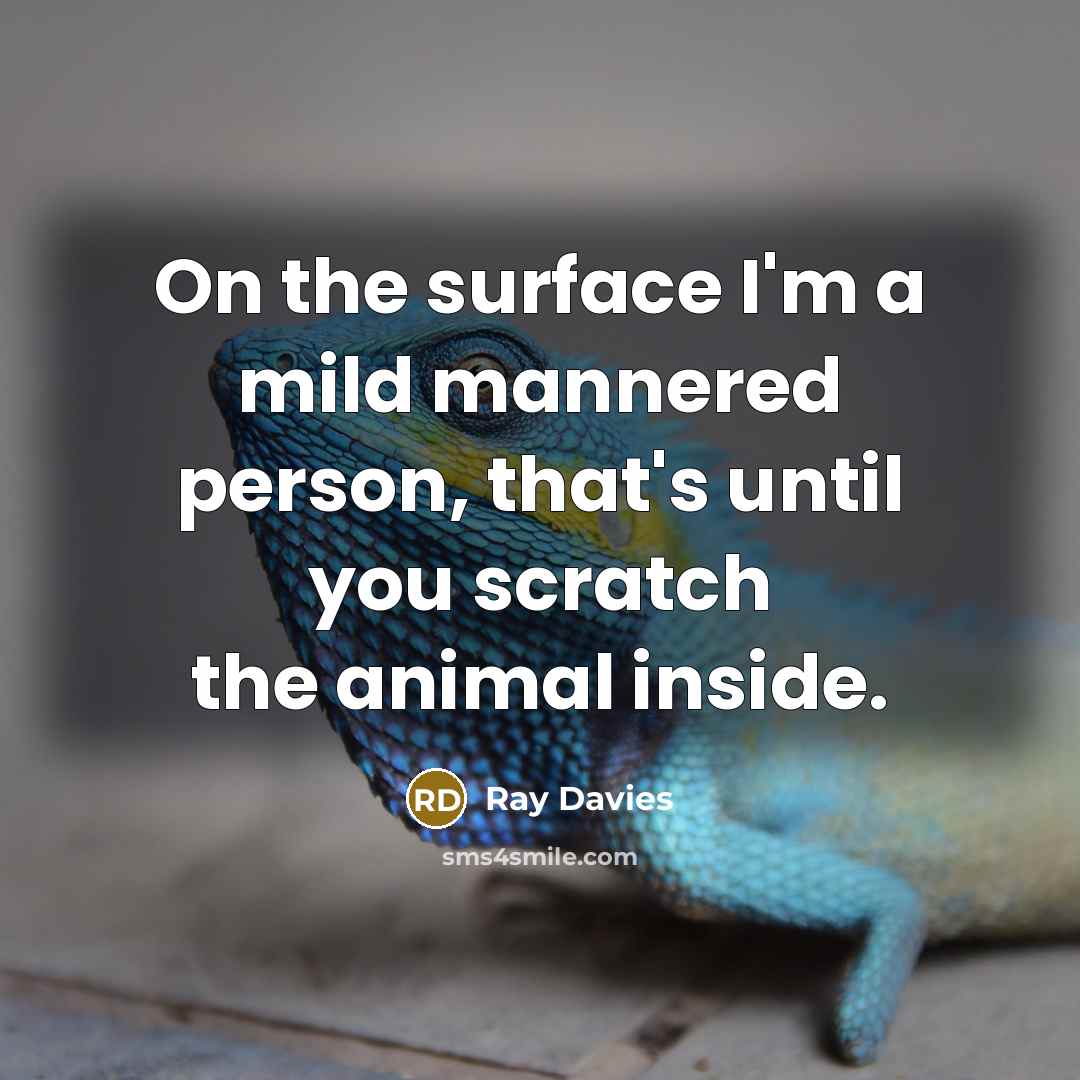 “On the surface I'm a mild mannered person, that's until you scratch the animal inside.” quote by Ray Davies