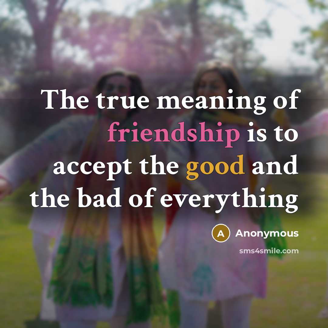 “The true meaning of friendship is to accept the good and the bad of everything” quote by Anonymous
