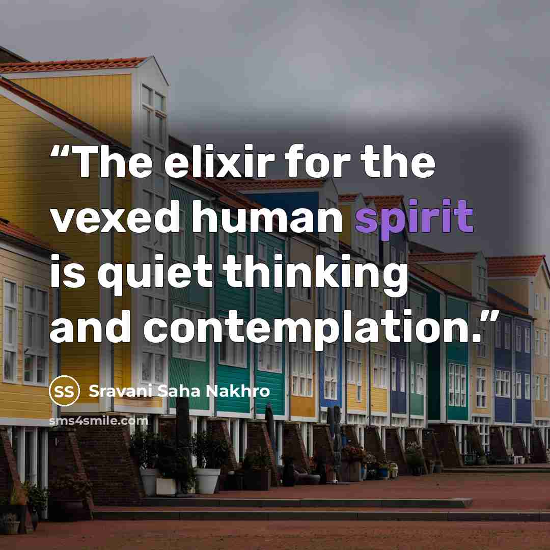 “The elixir for the vexed human spirit is quiet thinking and contemplation.” quote by Sravani Saha Nakhro