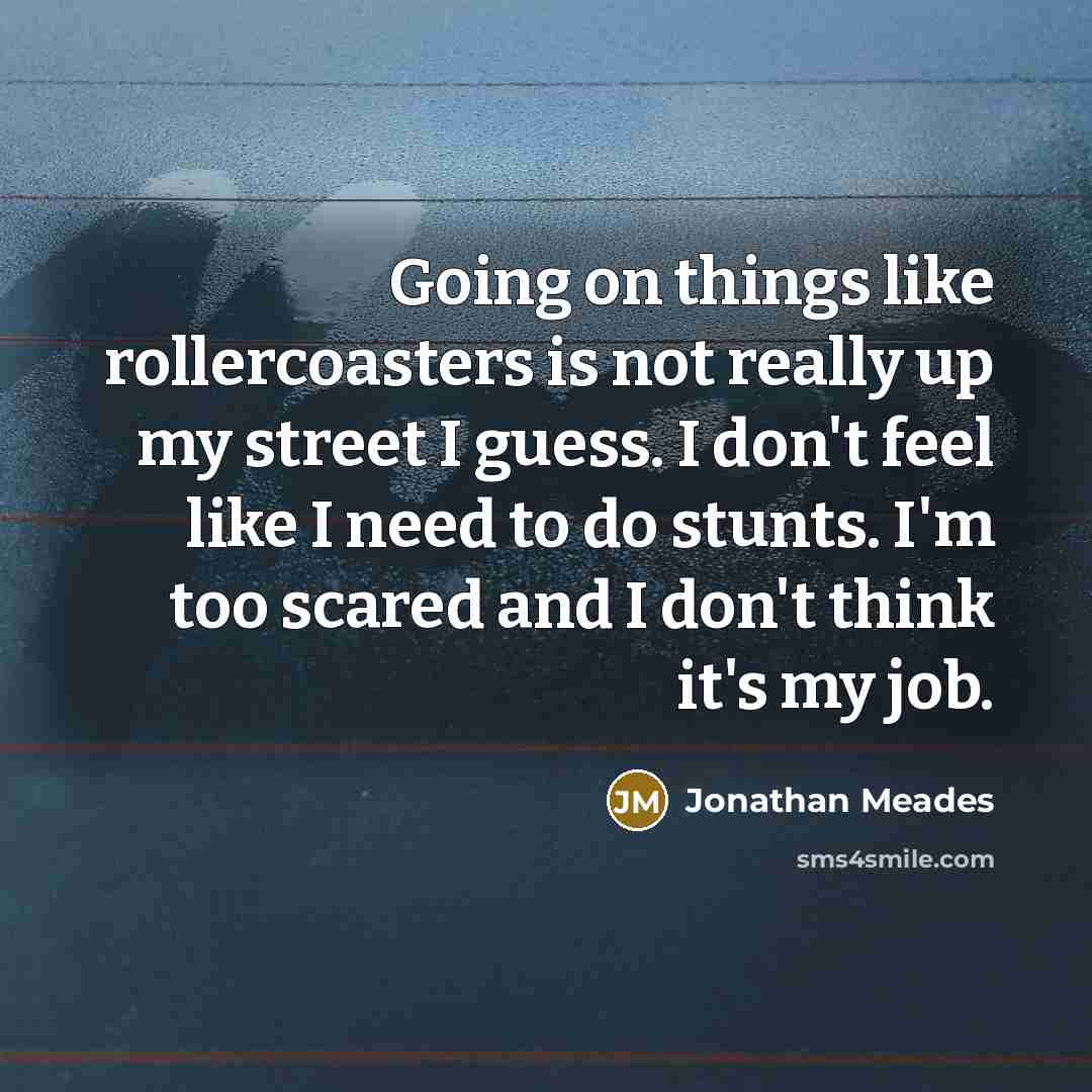 “Going on things like rollercoasters is not really up my street I guess. I don't feel like I need to do stunts. I'm too scared and I don't think it's my job.” quote by Jonathan Meades