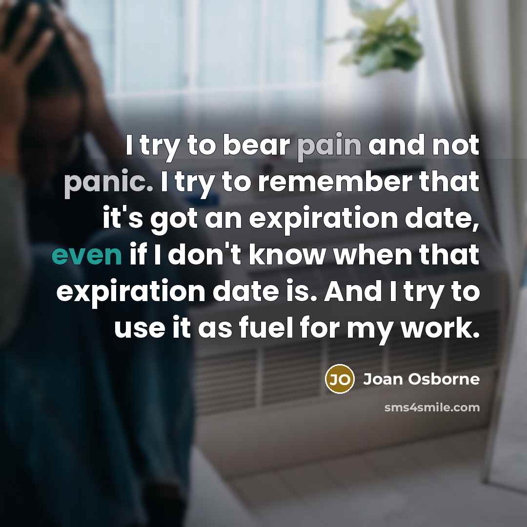 “I try to bear pain and not panic. I try to remember that it's got an expiration date, even if I don't know when that expiration date is. And I try to use it as fuel for my work.” quote by Joan Osborne