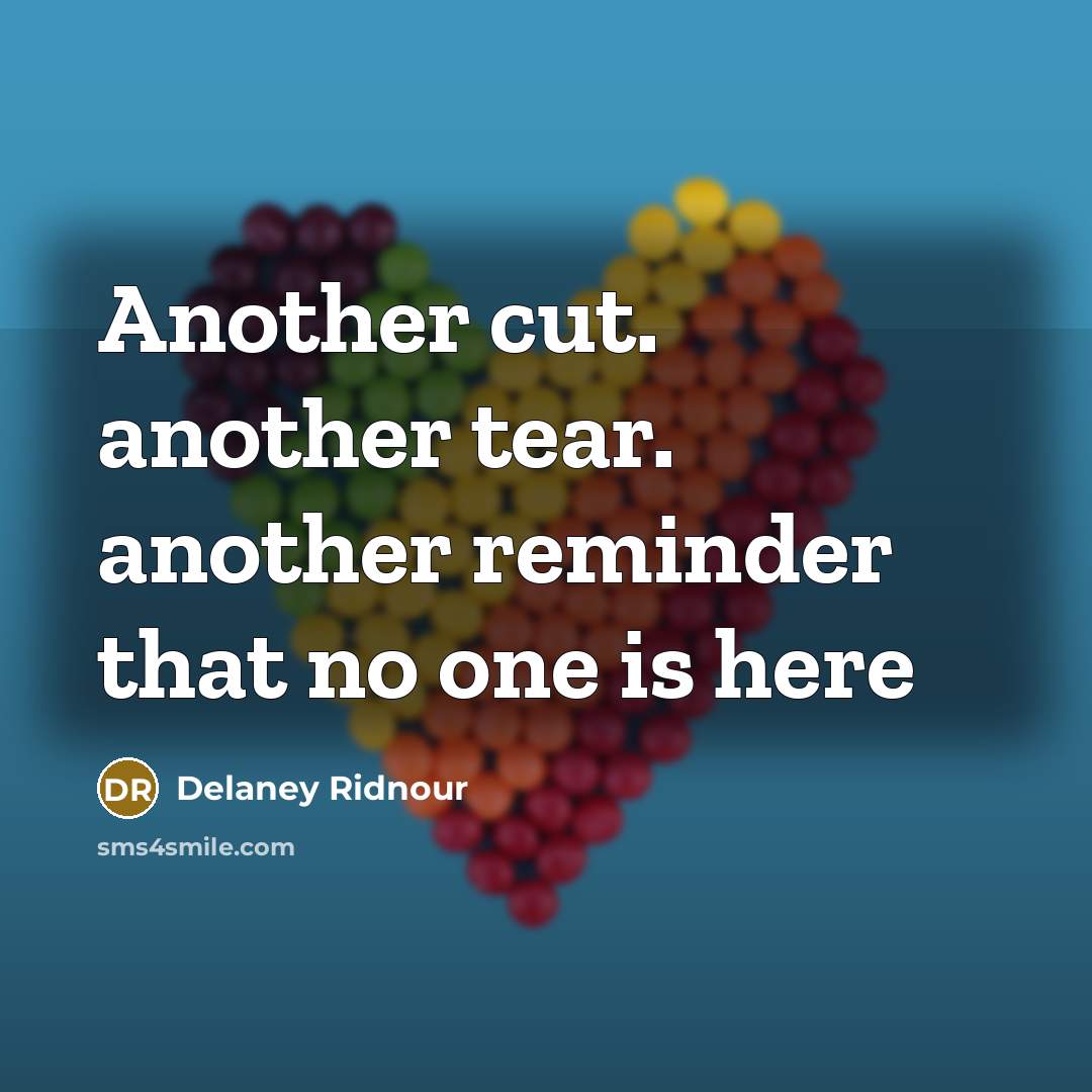 “Another cut. another tear. another reminder that no one is here” quote by Delaney Ridnour