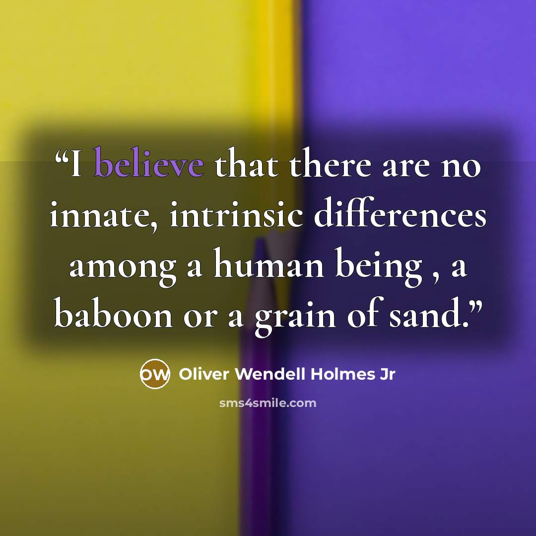 “I believe that there are no innate, intrinsic differences among a human being , a baboon or a grain of sand.” quote by Oliver Wendell Holmes Jr