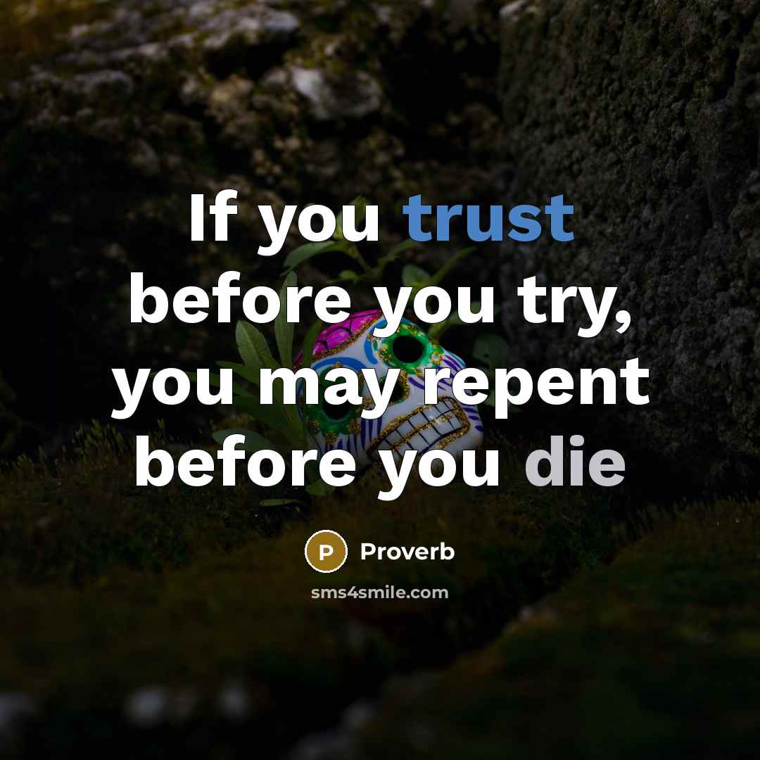 “If you trust before you try, you may repent before you die” quote by Proverb