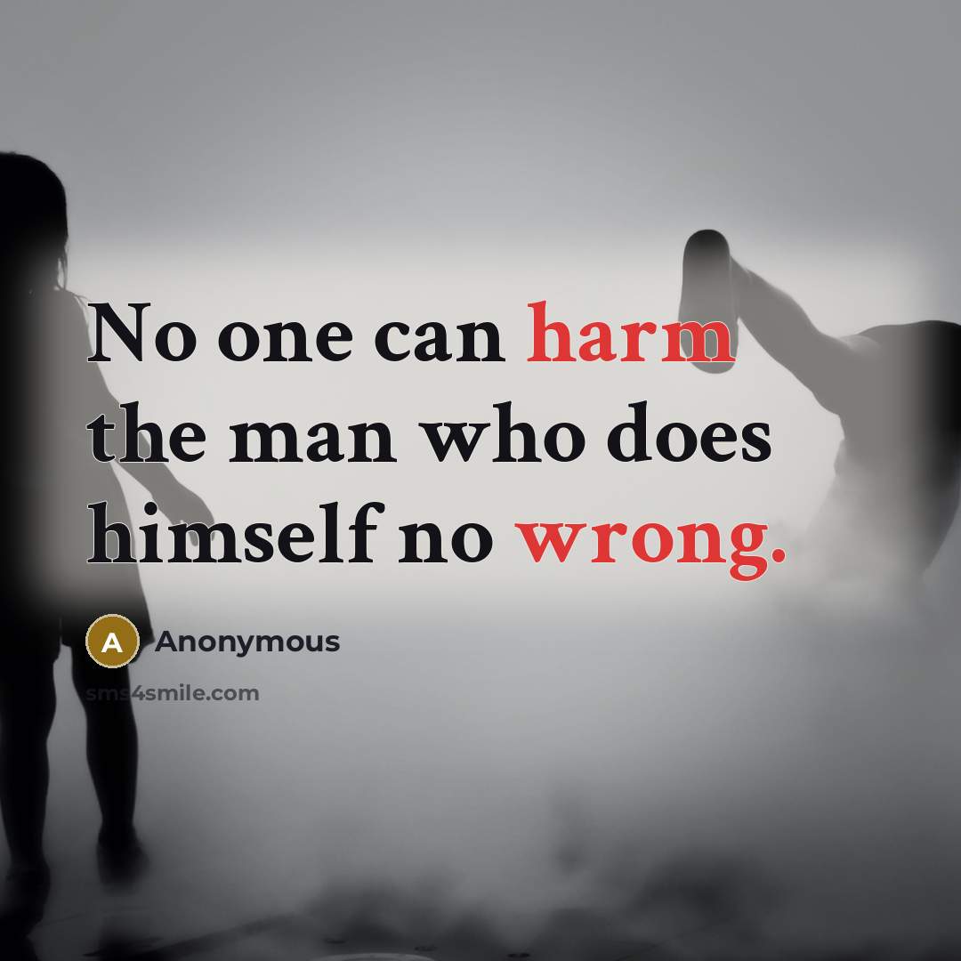 “No one can harm the man who does himself no wrong.” quote by Anonymous