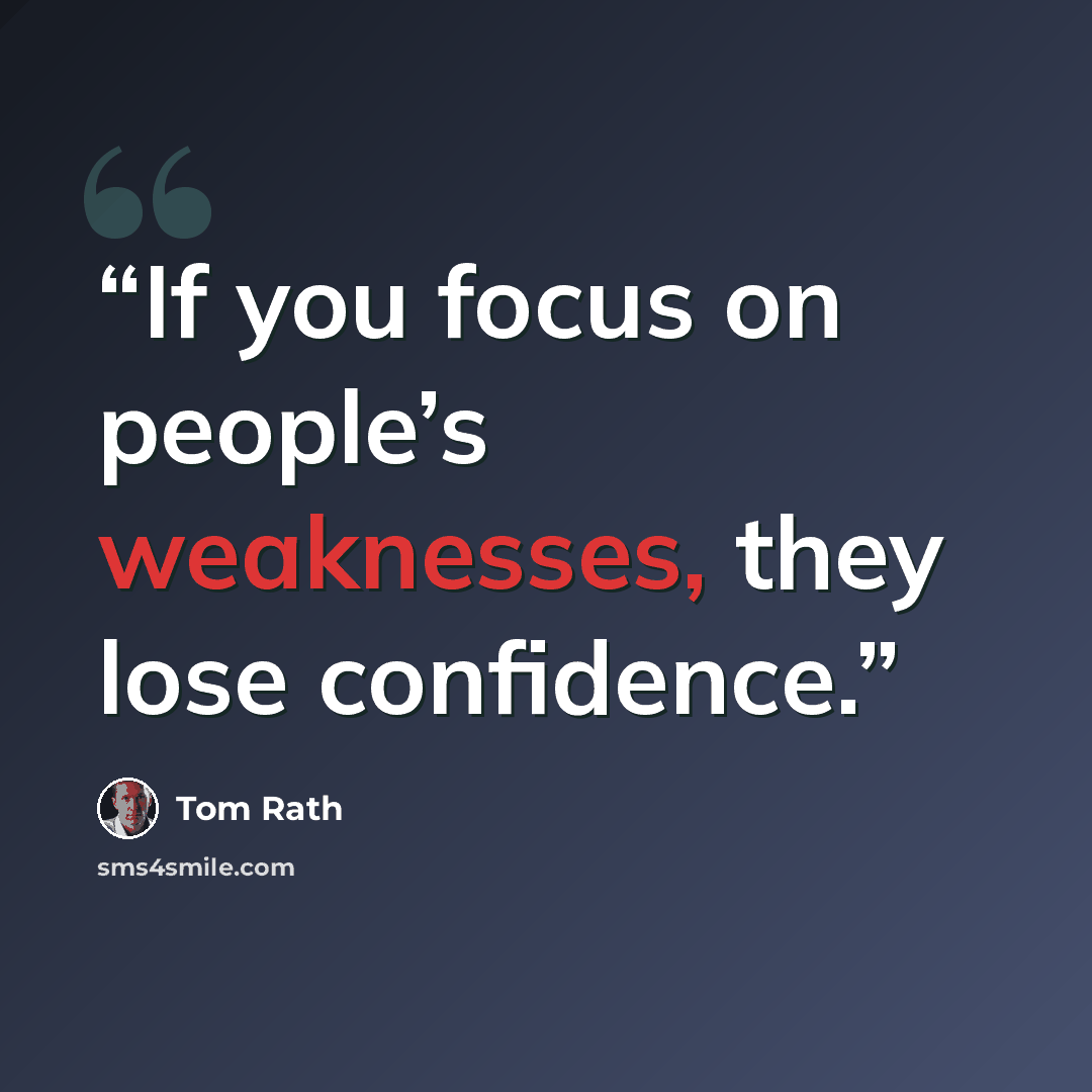 “If you focus on people’s weaknesses, they lose confidence.” quote by Tom Rath