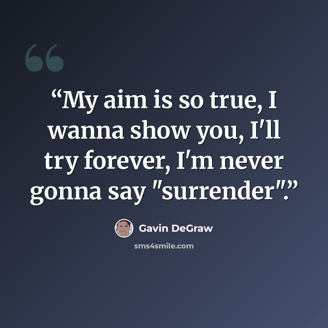 “My aim is so true, I wanna show you, I'll try forever, I'm never gonna say "surrender".” quote by Gavin DeGraw