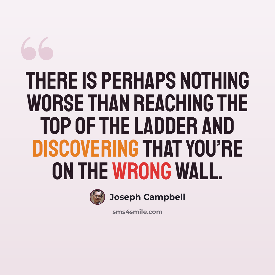 “There is perhaps nothing worse than reaching the top of the ladder and discovering that you’re on the wrong wall.” quote by Joseph Campbell