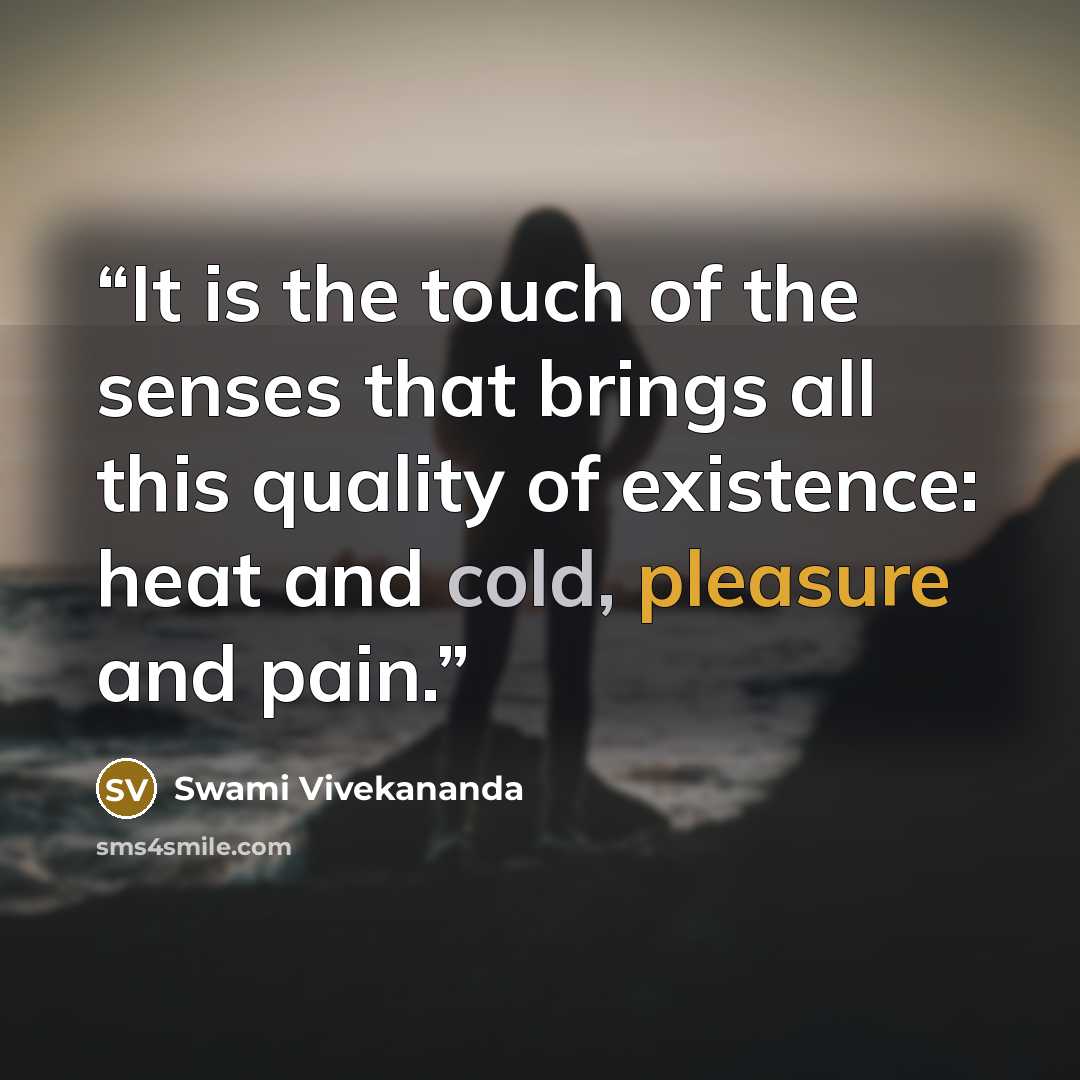 “It is the touch of the senses that brings all this quality of existence: heat and cold, pleasure and pain.” quote by Swami Vivekananda
