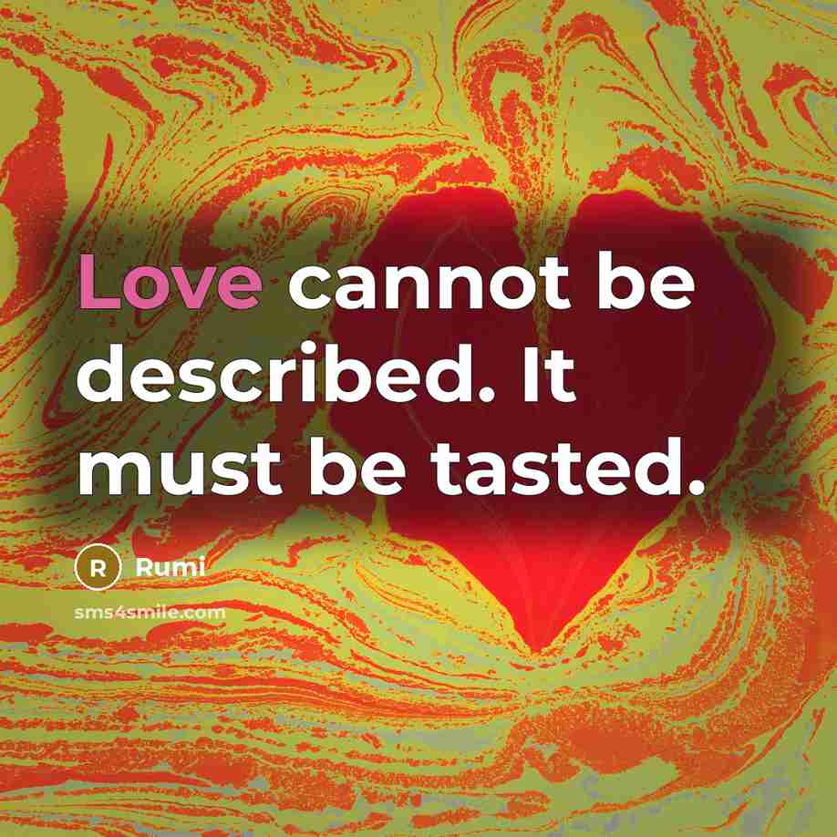 “Love cannot be described. It must be tasted.” quote by Rumi
