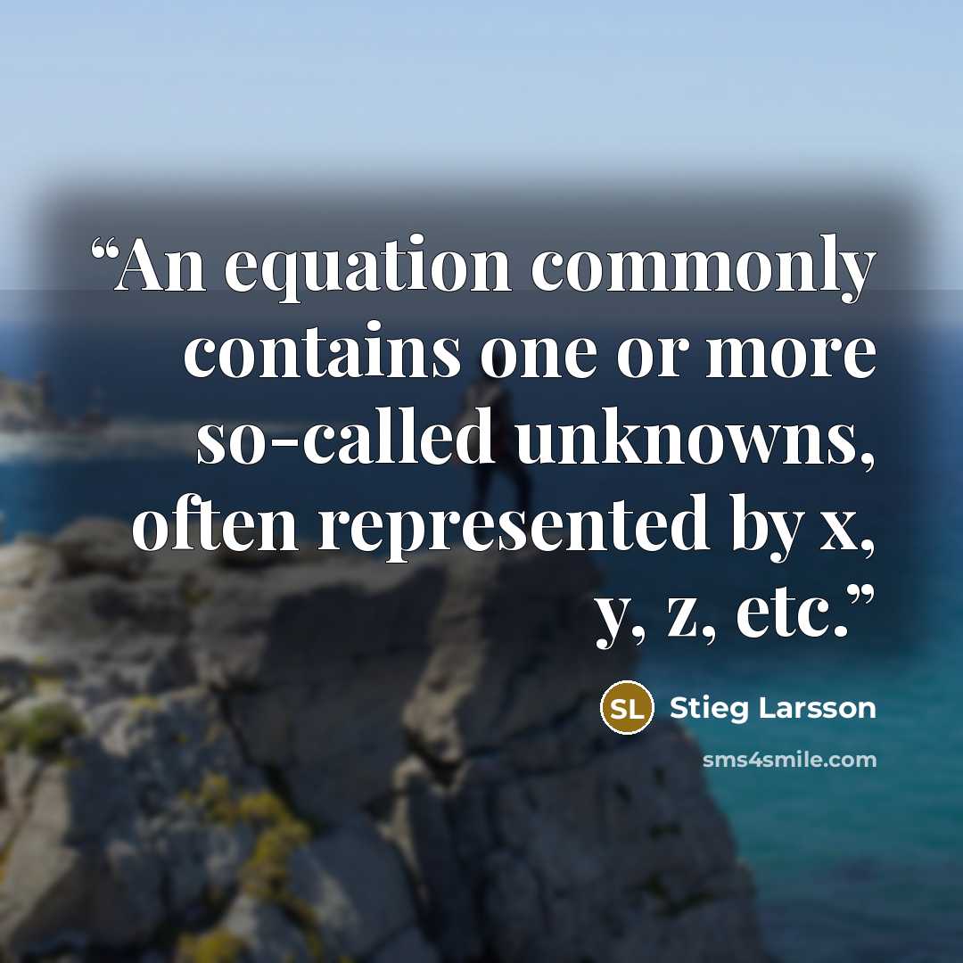 “An equation commonly contains one or more so-called unknowns, often represented by x, y, z, etc.” quote by Stieg Larsson