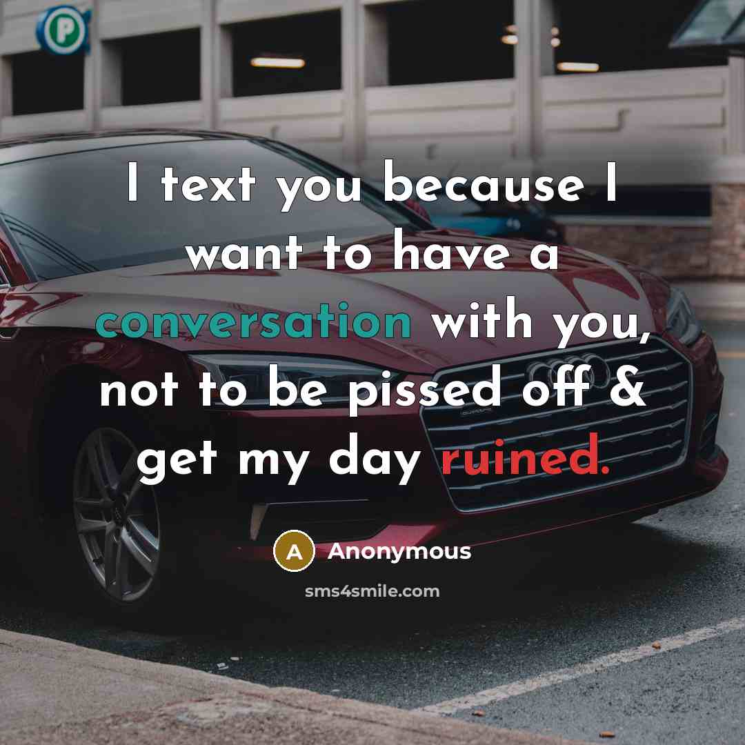 “I text you because I want to have a conversation with you, not to be pissed off & get my day ruined.” quote by Anonymous
