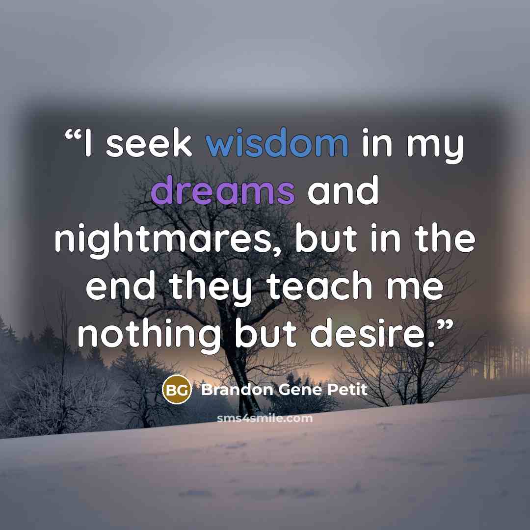 “I seek wisdom in my dreams and nightmares, but in the end they teach me nothing but desire.” quote by Brandon Gene Petit