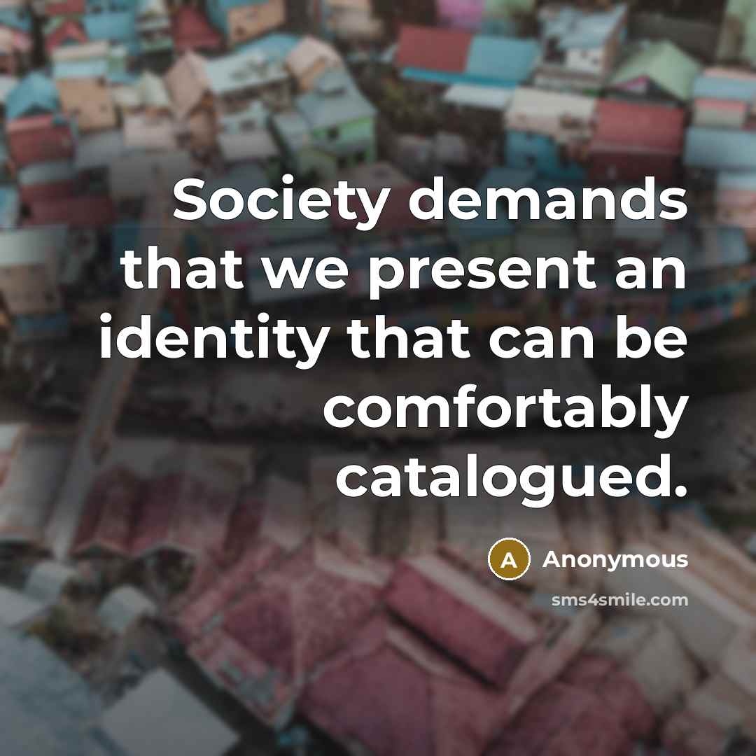 “Society demands that we present an identity that can be comfortably catalogued.” quote by Anonymous