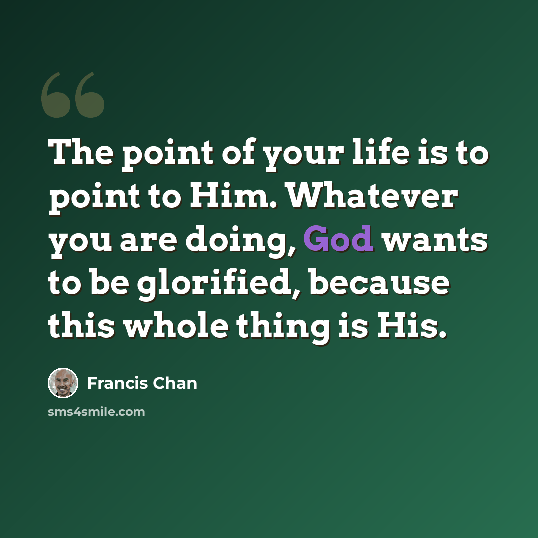 “The point of your life is to point to Him. Whatever you are doing, God wants to be glorified, because this whole thing is His.” quote by Francis Chan