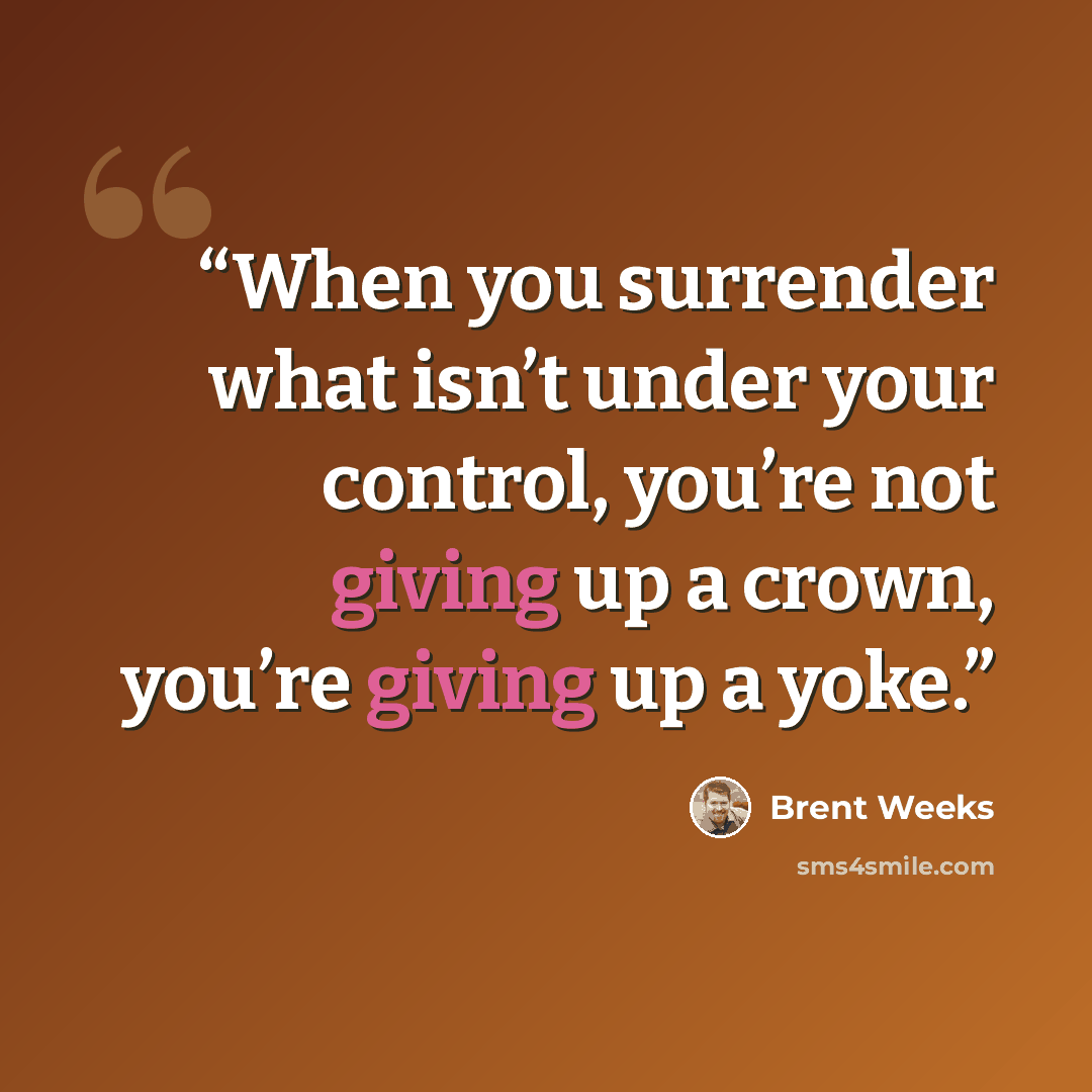 “When you surrender what isn’t under your control, you’re not giving up a crown, you’re giving up a yoke.” quote by Brent Weeks