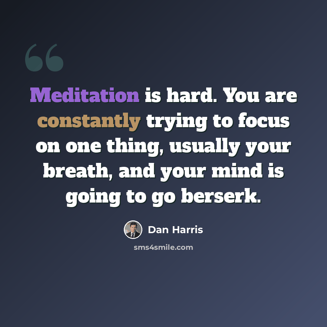 “Meditation is hard. You are constantly trying to focus on one thing, usually your breath, and your mind is going to go berserk.” quote by Dan Harris
