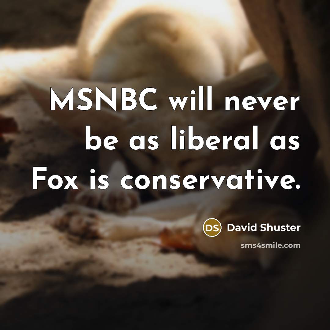“MSNBC will never be as liberal as Fox is conservative.” quote by David Shuster