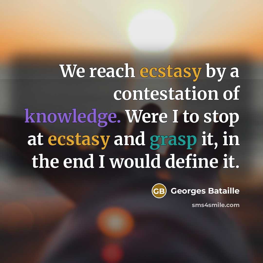 “We reach ecstasy by a contestation of knowledge. Were I to stop at ecstasy and grasp it, in the end I would define it.” quote by Georges Bataille