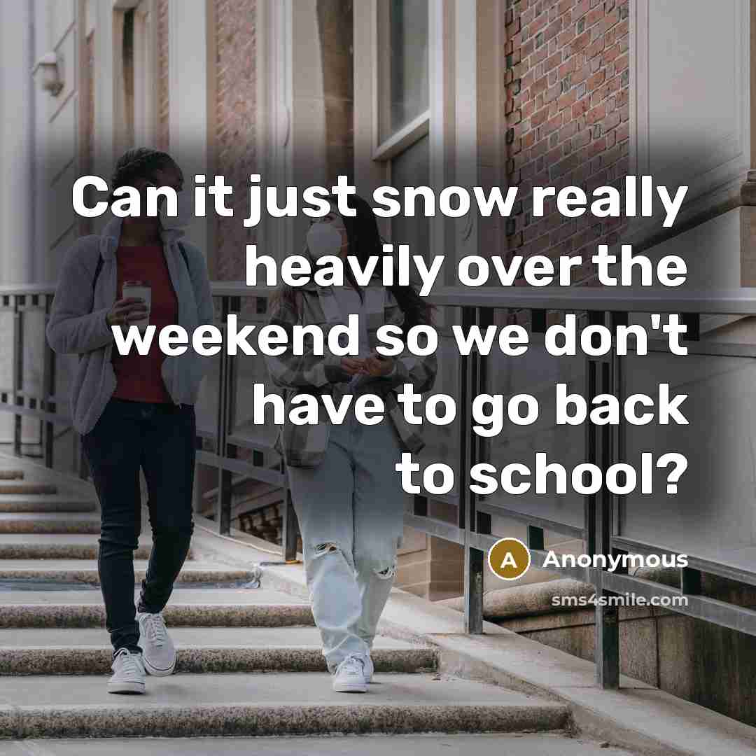 “Can it just snow really heavily over the weekend so we don't have to go back to school?” quote by Anonymous