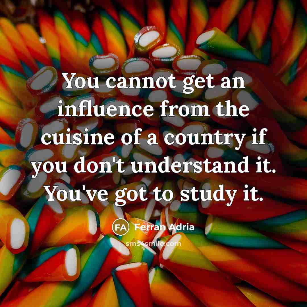 “You cannot get an influence from the cuisine of a country if you don't understand it. You've got to study it.” quote by Ferran Adria