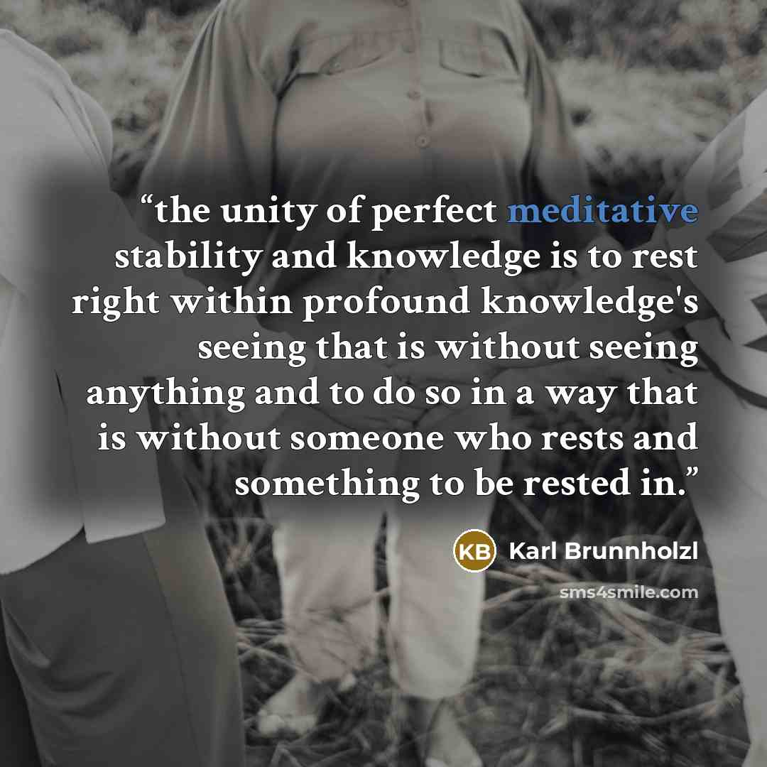 “the unity of perfect meditative stability and knowledge is to rest right within profound knowledge's seeing that is without seeing anything and to do so in a way that is without someone who rests and something to be rested in.” quote by Karl Brunnholzl