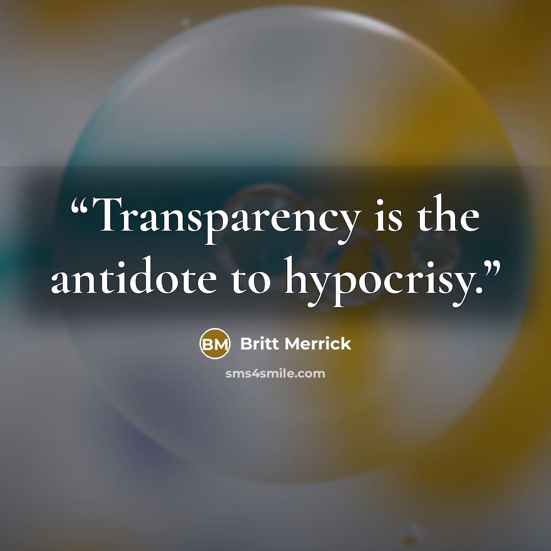 “Transparency is the antidote to hypocrisy.” quote by Britt Merrick