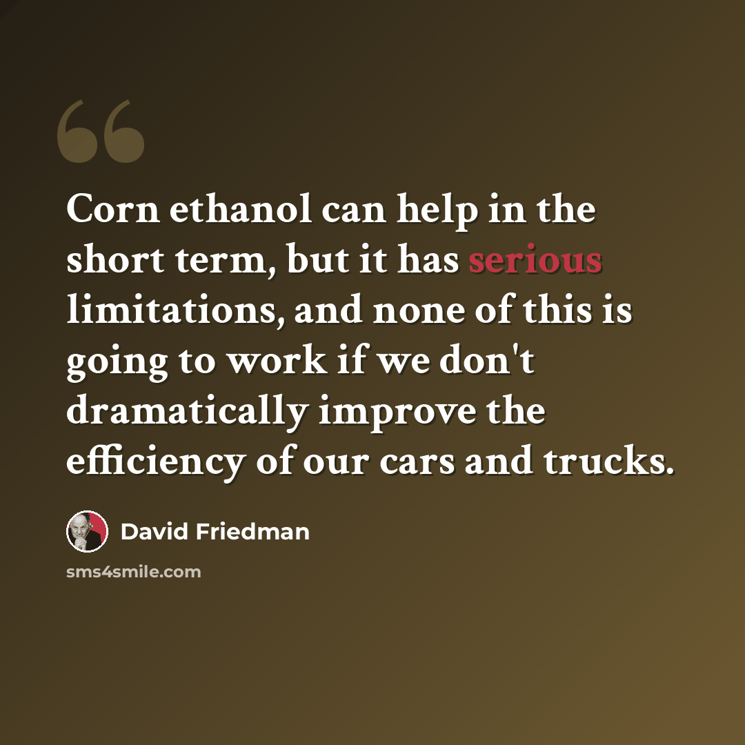 “Corn ethanol can help in the short term, but it has serious limitations, and none of this is going to work if we don't dramatically improve the efficiency of our cars and trucks.” quote by David Friedman