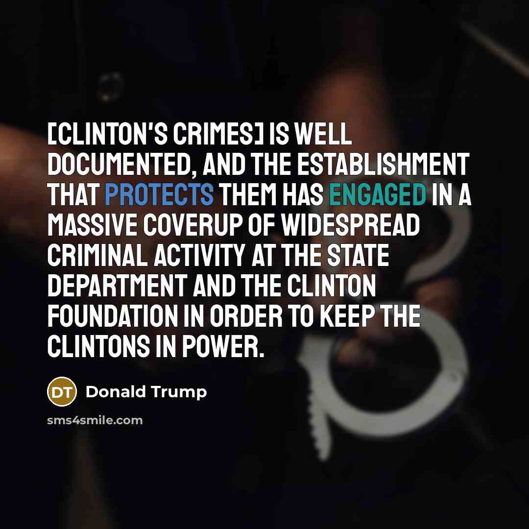 “[Clinton's crimes] is well documented, and the establishment that protects them has engaged in a massive coverup of widespread criminal activity at the State Department and the Clinton Foundation in order to keep the Clintons in power.” quote by Donald Trump