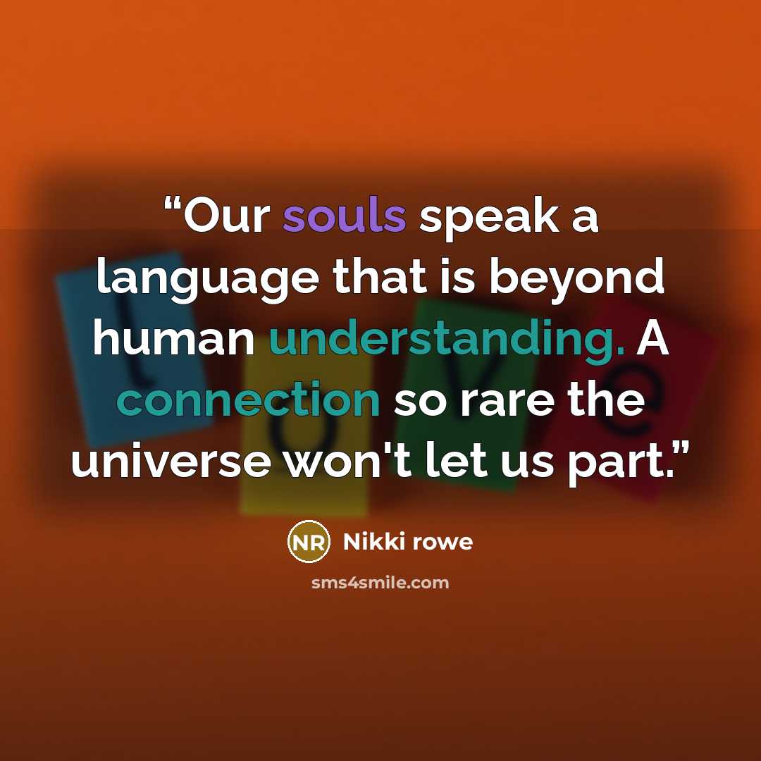 “Our souls speak a language that is beyond human understanding. A connection so rare the universe won't let us part.” quote by Nikki Rowe