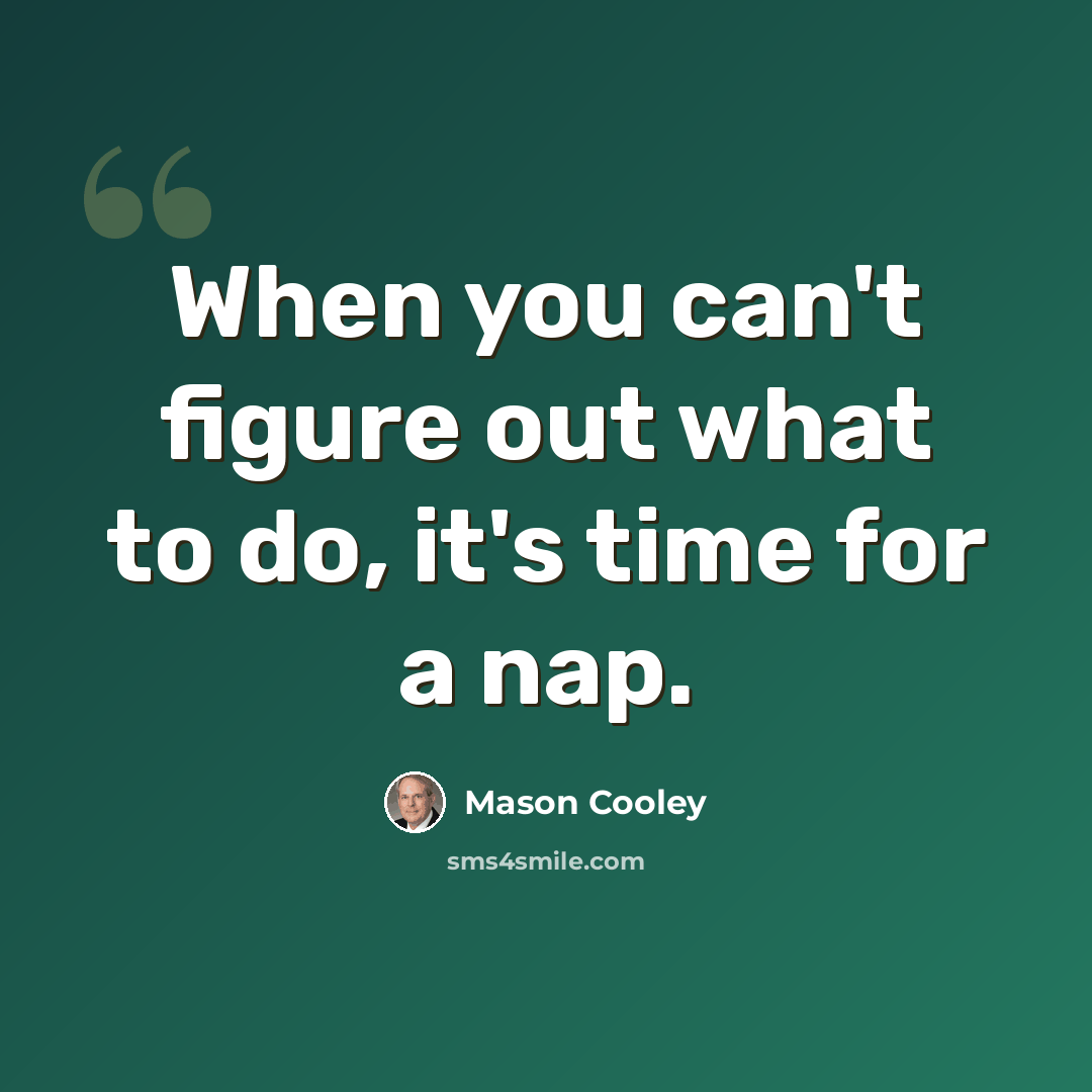 “When you can't figure out what to do, it's time for a nap.” quote by Mason Cooley