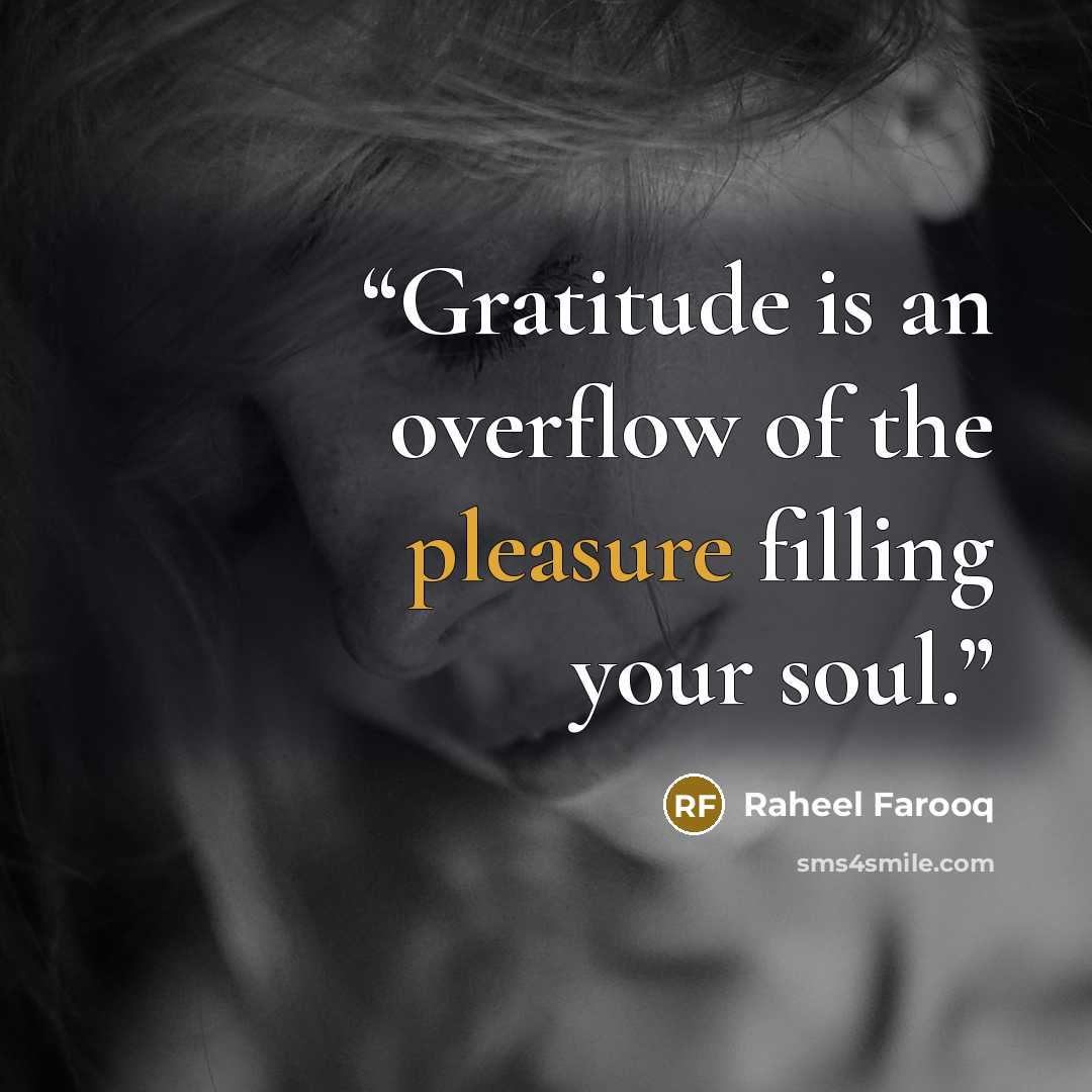 “Gratitude is an overflow of the pleasure filling your soul.” quote by Raheel Farooq