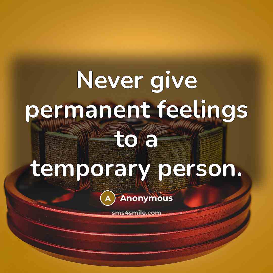 “Never give permanent feelings to a temporary person.” quote by Anonymous