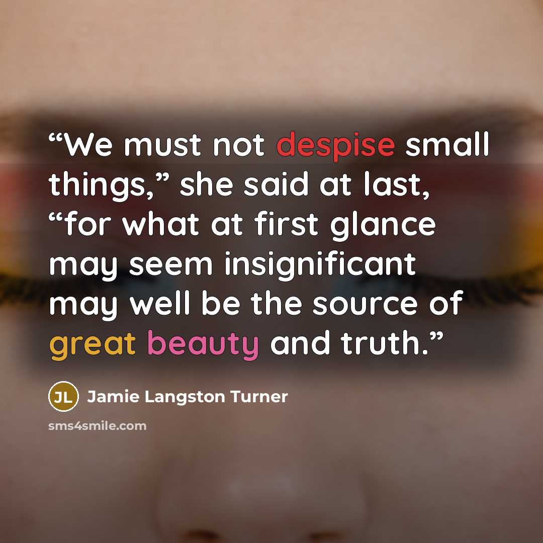 “We must not despise small things,” she said at last, “for what at first glance may seem insignificant may well be the source of great beauty and truth.” quote by Jamie Langston Turner