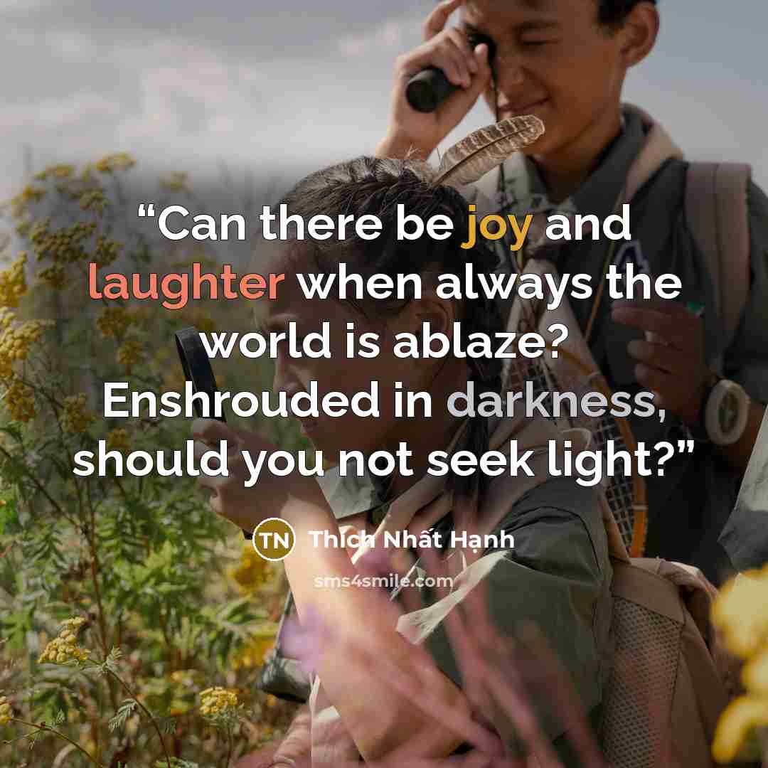 “Can there be joy and laughter when always the world is ablaze? Enshrouded in darkness, should you not seek light?” quote by Thích Nhất Hạnh