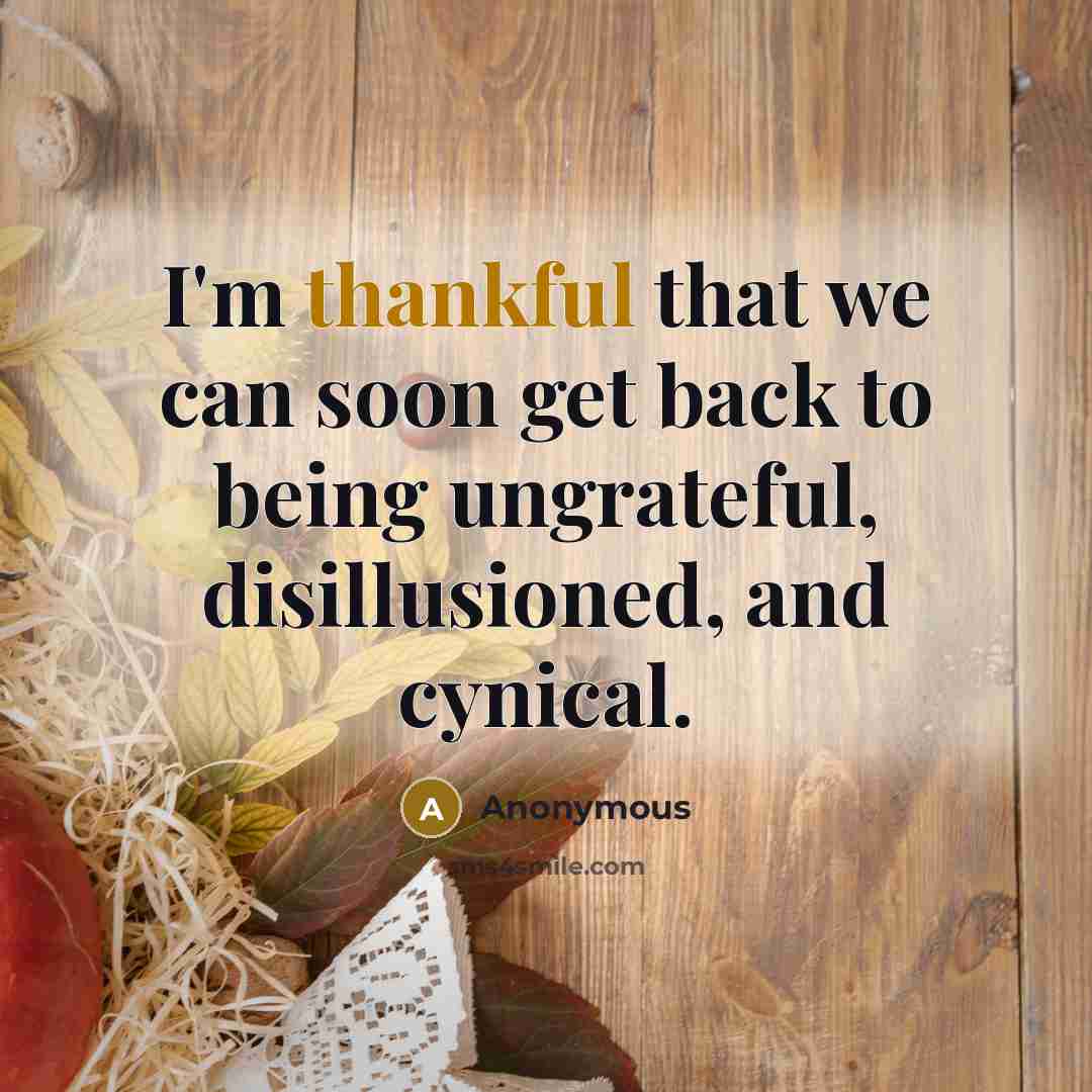 “I'm thankful that we can soon get back to being ungrateful, disillusioned, and cynical.” quote by Anonymous