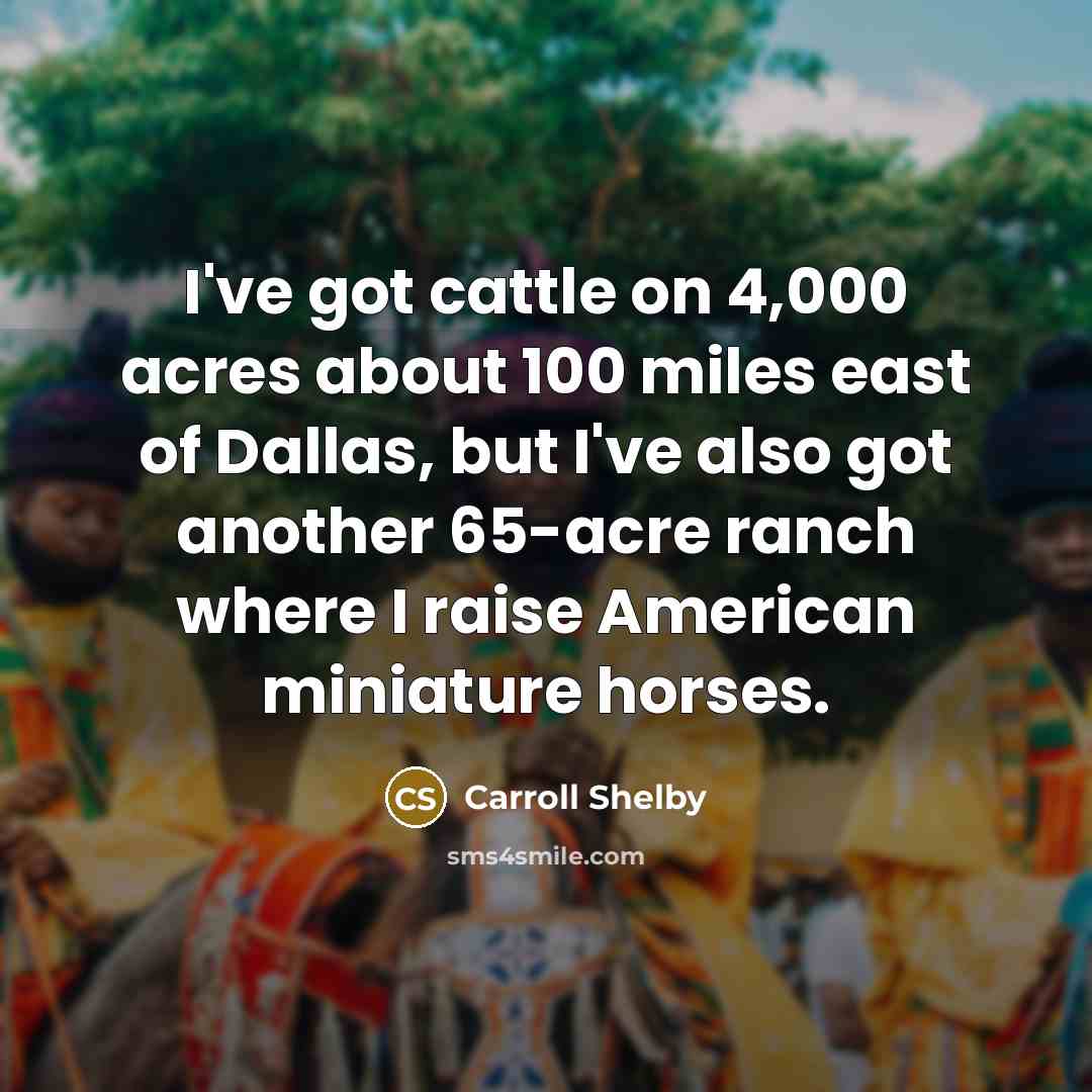 “I've got cattle on 4,000 acres about 100 miles east of Dallas, but I've also got another 65-acre ranch where I raise American miniature horses.” quote by Carroll Shelby
