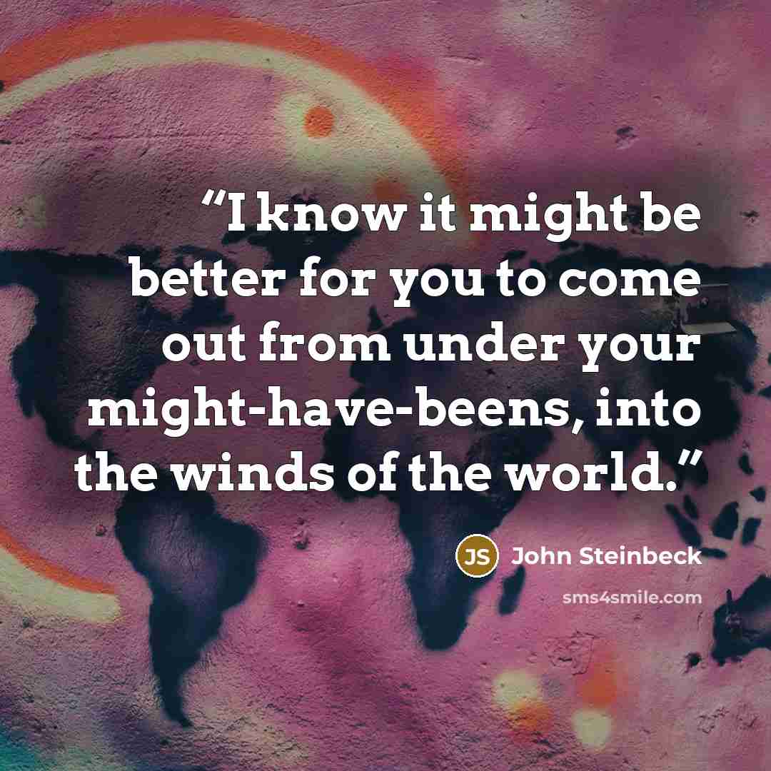 “I know it might be better for you to come out from under your might-have-beens, into the winds of the world.” quote by John Steinbeck