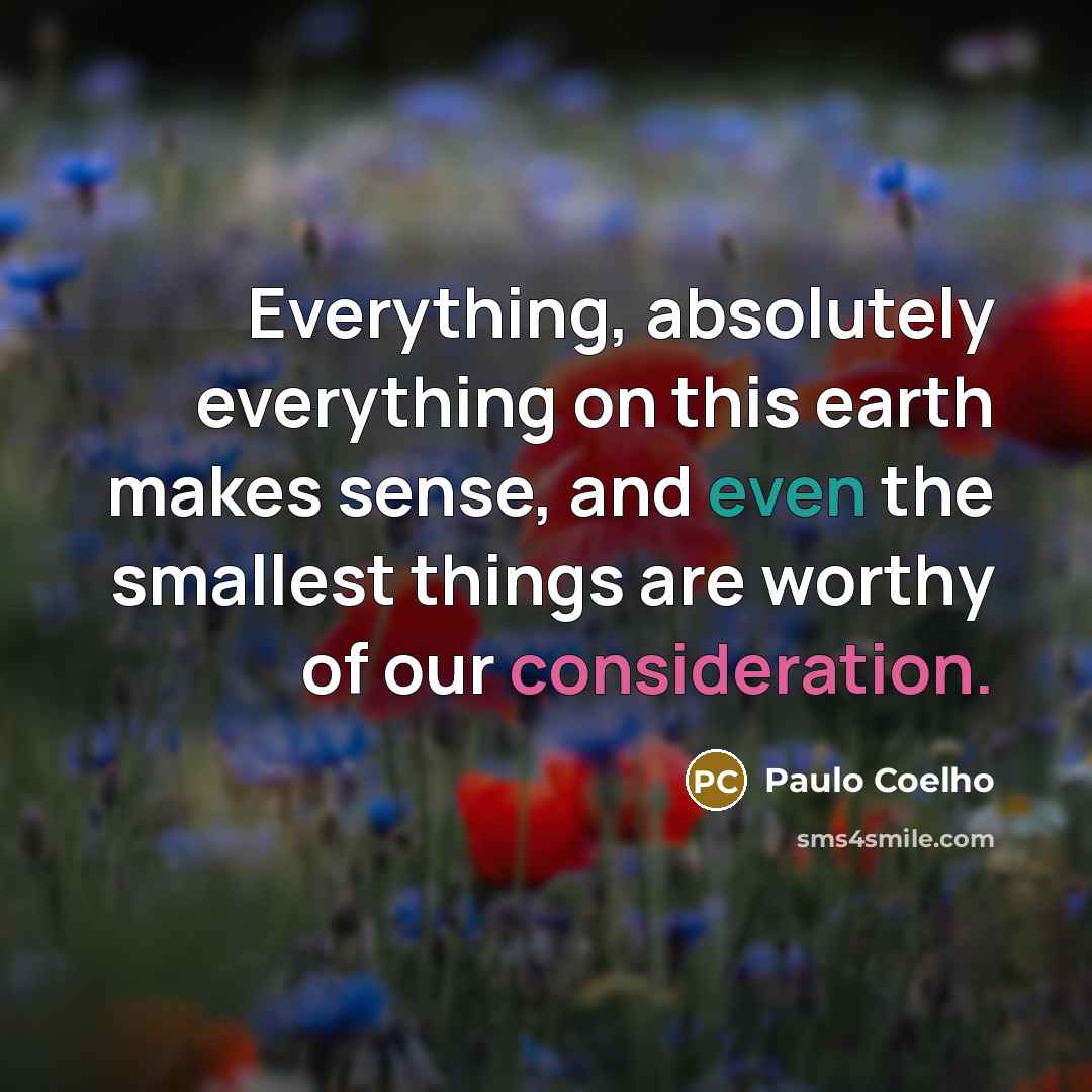 “Everything, absolutely everything on this earth makes sense, and even the smallest things are worthy of our consideration.” quote by Paulo Coelho