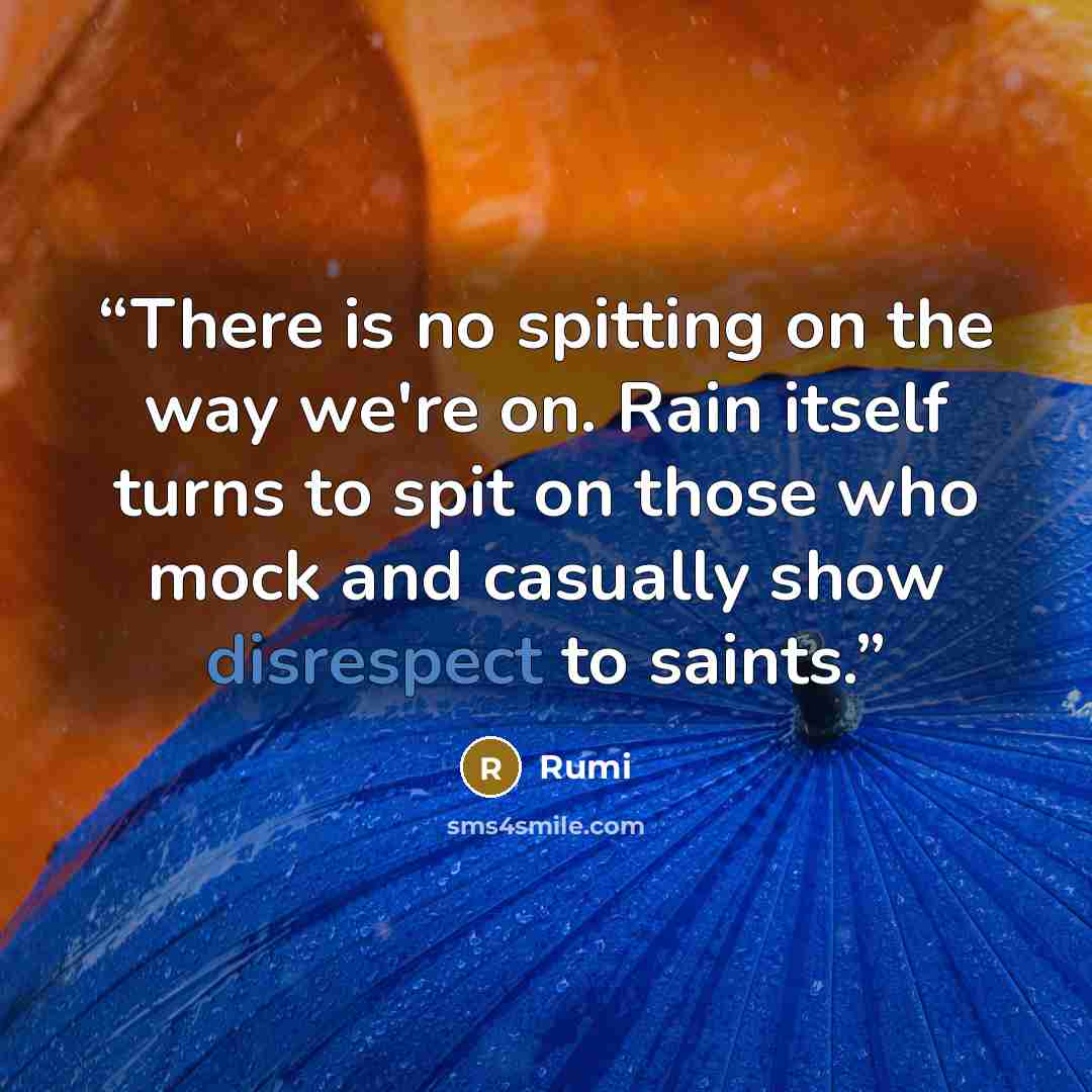 “There is no spitting on the way we're on. Rain itself turns to spit on those who mock and casually show disrespect to saints.” quote by Rumi