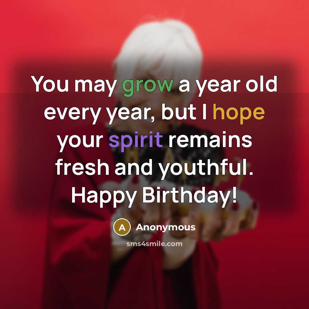 “You may grow a year old every year, but I hope your spirit remains fresh and youthful. Happy Birthday!” quote by Anonymous